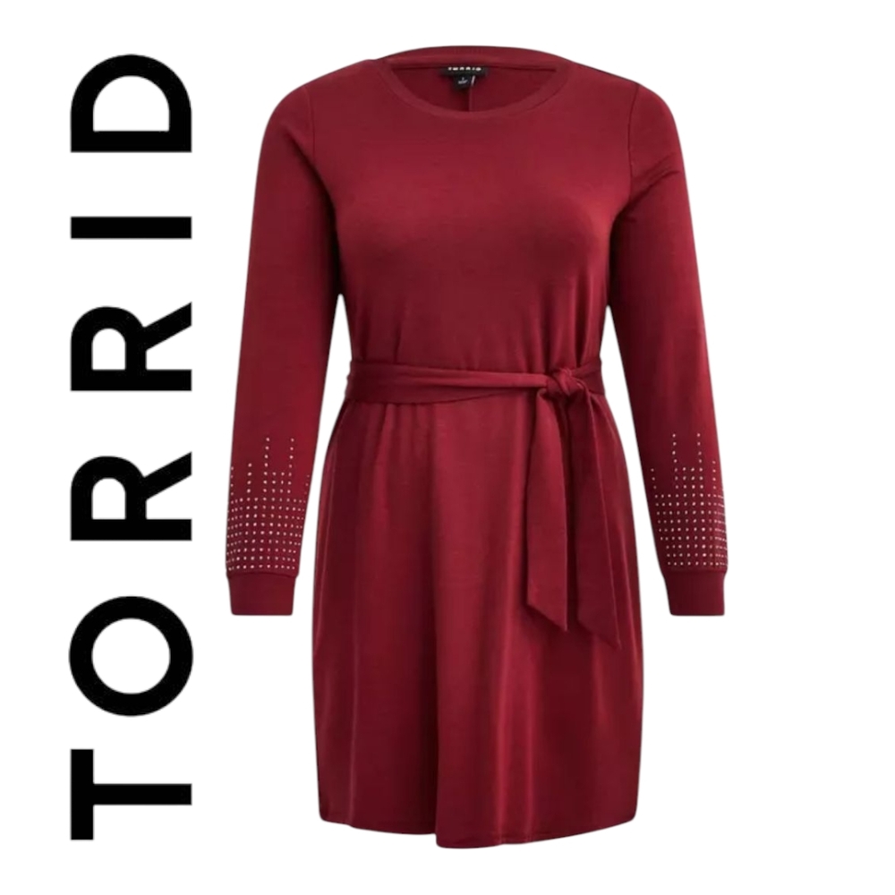 Torrid Pullover Mini Dress French Terry Embellished Burgundy Plus Size 4X